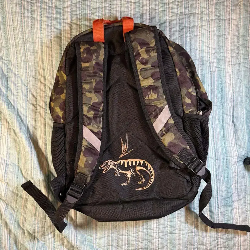 Schoolyard Vibes Dino Camo Kids Backpack with Dinosaur Skeleton Interior Lining